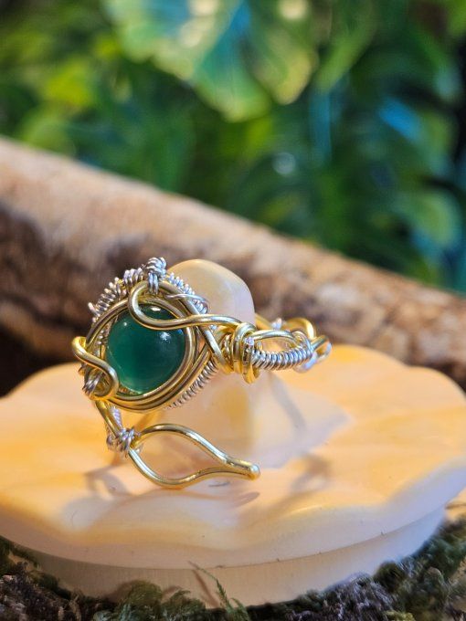 Bague serpentine Onyx verte - ajustable 