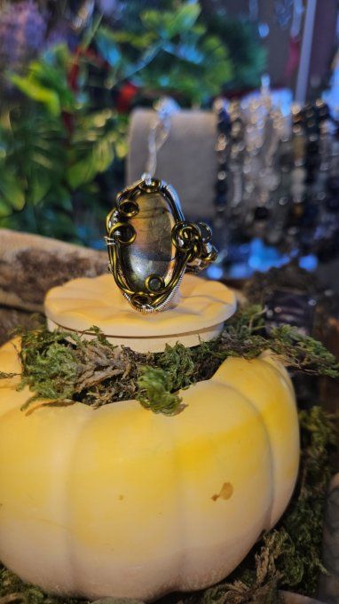 Bague Labradorite Ciel d'Automne -Jaune orange- ajustable
