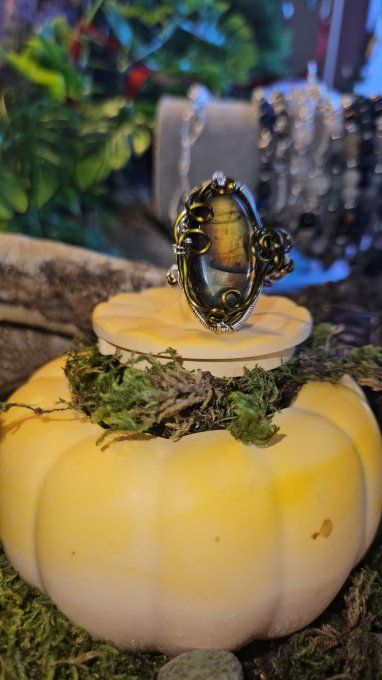 Bague Labradorite Ciel d'Automne -Jaune orange- ajustable