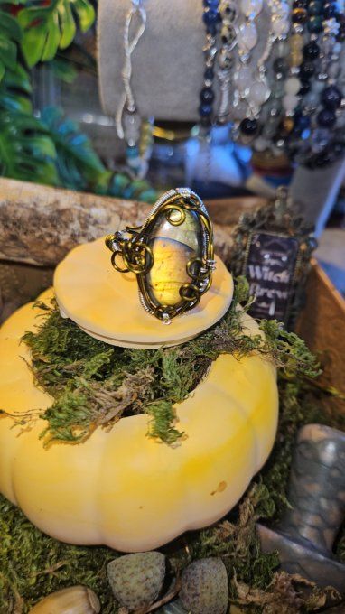 Bague Labradorite Ciel d'Automne -Jaune orange- ajustable