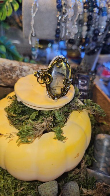 Bague Labradorite Ciel d'Automne -Jaune orange- ajustable