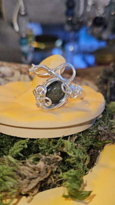 Bague Obsidienne Dorée - Sheen -Ajustable serpentine 