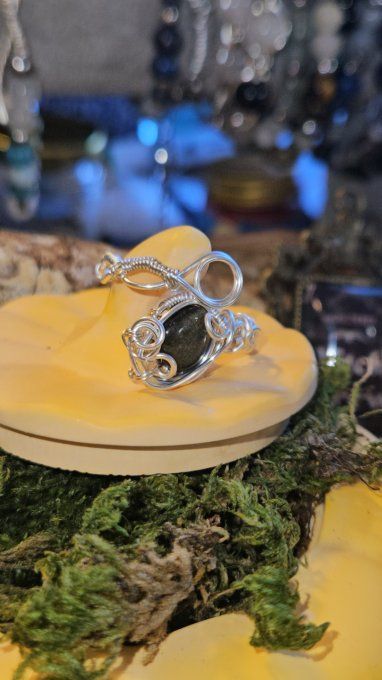 Bague Obsidienne Dorée - Sheen -Ajustable serpentine 