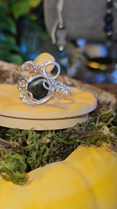 Bague Obsidienne Dorée - Sheen -Ajustable serpentine 