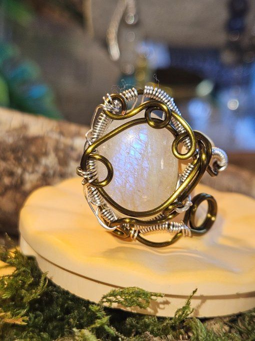 Bague Pierre de Lune -Belomorite - ajustable 