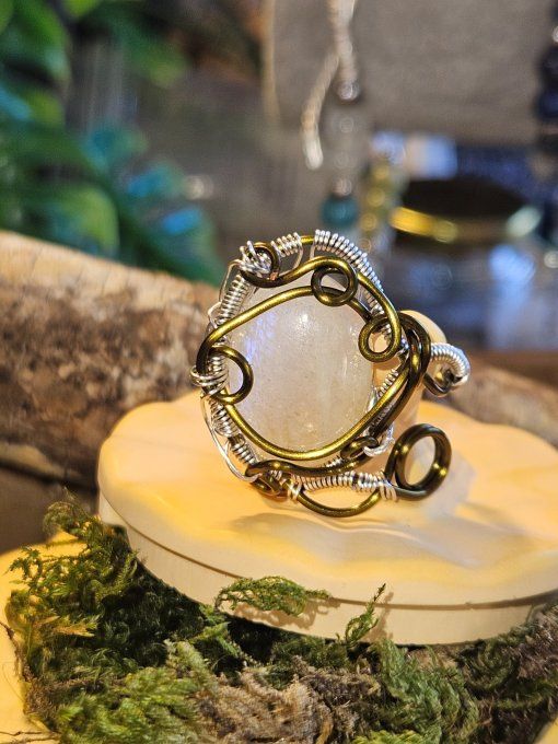 Bague Pierre de Lune -Belomorite - ajustable 