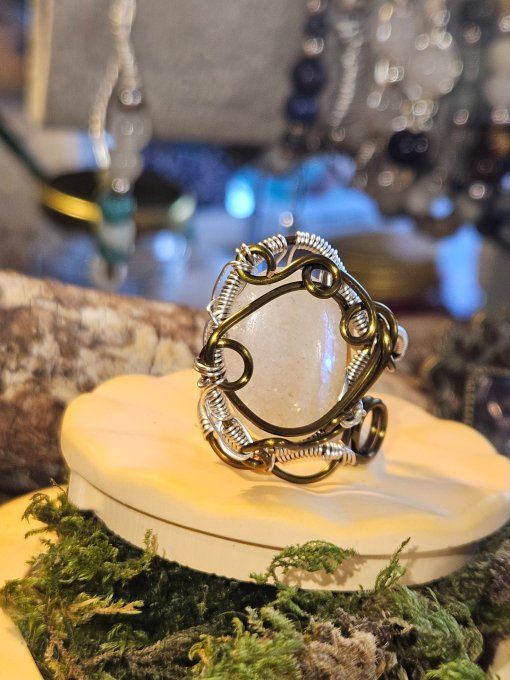 Bague Pierre de Lune -Belomorite - ajustable 