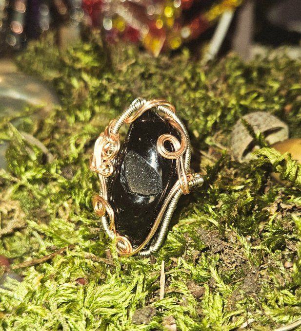 Bague Onyx Noire Druzy - courrone ajustable 