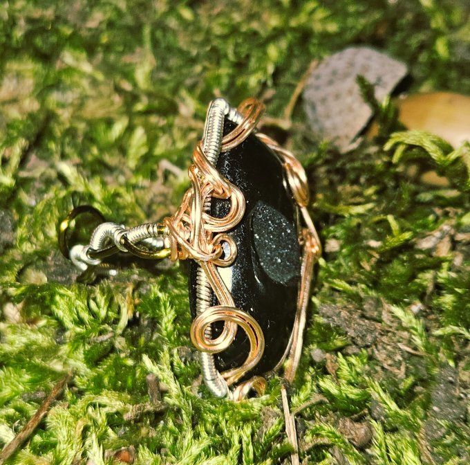 Bague Onyx Noire Druzy - courrone ajustable 