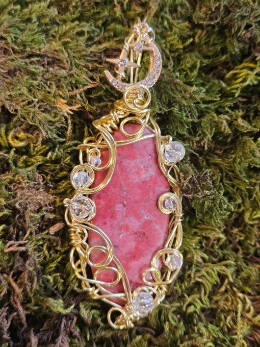 Légende d'hiver Thulite- zoïsite rose ✨Lune d'or 