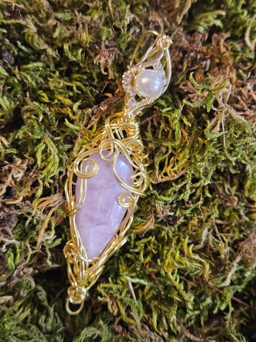 Kunzite ✨ pendentif fil Or coeur cuivre 