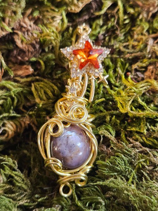 Pendentif Rubis violet etoile ✨amulette or 