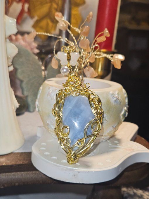 Pendentif  Opale Bleue Commune ✨amulette Or