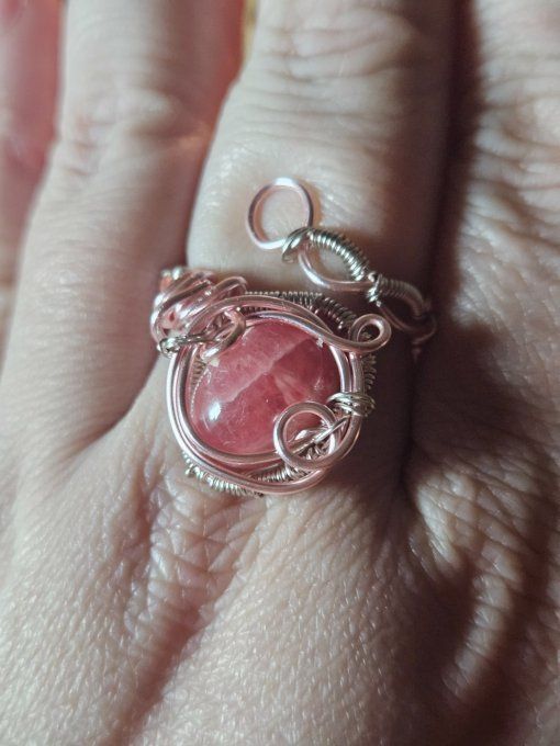 Bague rhodochrosite  - ajustable  patine argent rose