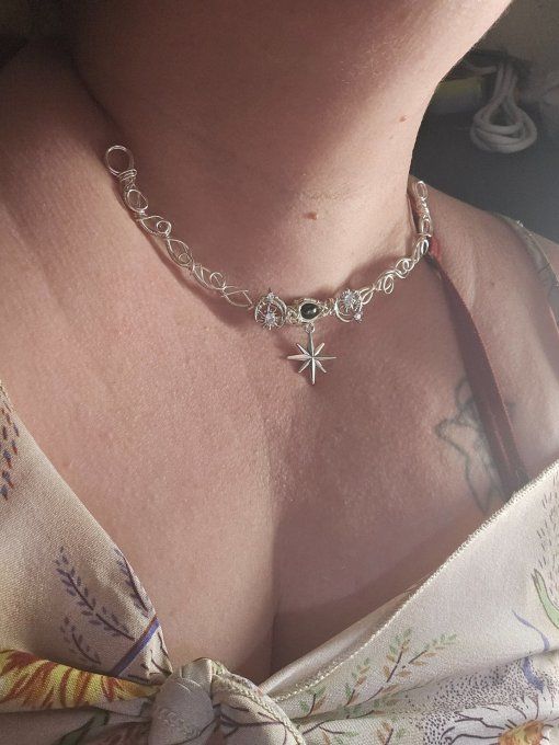 Diopside black star -collier charms modulable 