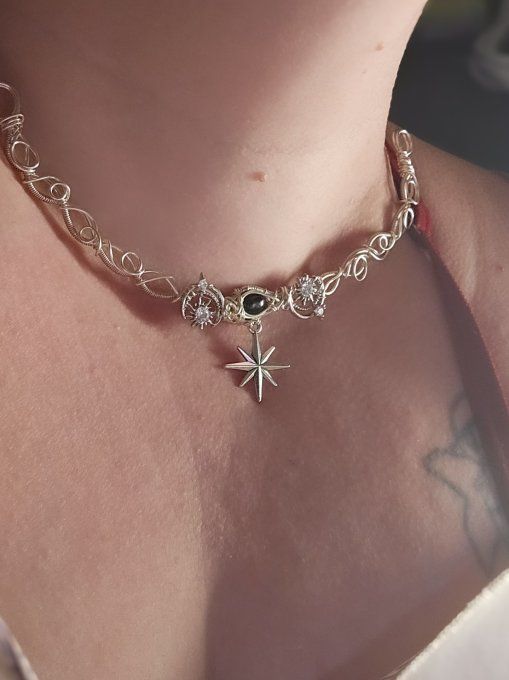 Diopside black star -collier charms modulable 