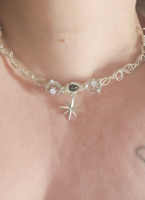 Diopside black star -collier charms modulable 