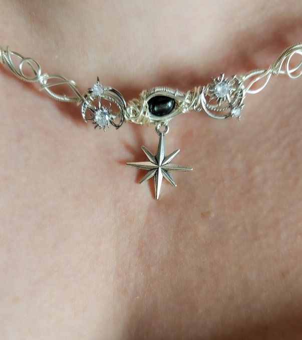 Diopside black star -collier charms modulable 
