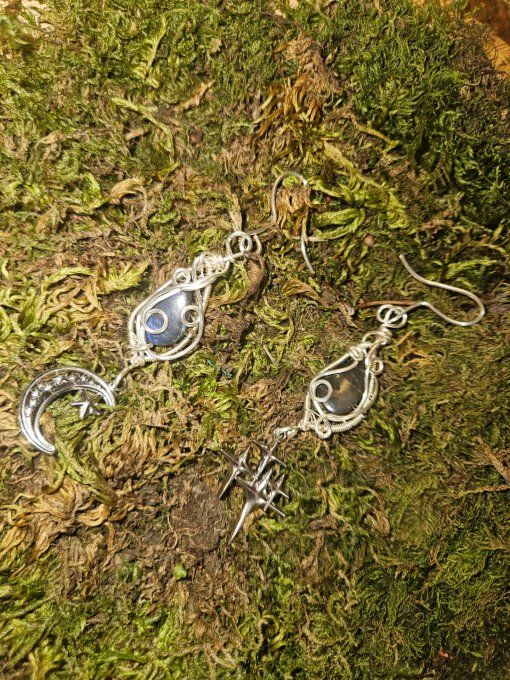 Boucle d'oreille unique Labradorite Bleu