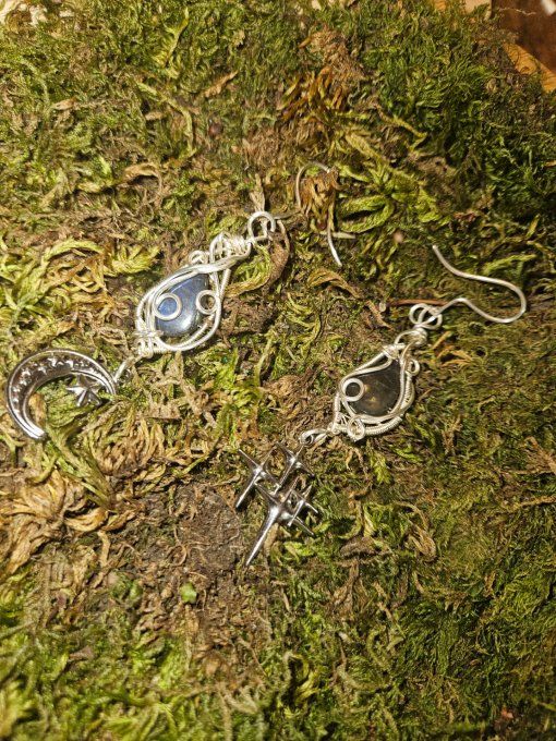 Boucle d'oreille unique Labradorite Bleu