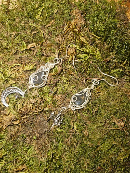 Boucle d'oreille unique Labradorite Bleu