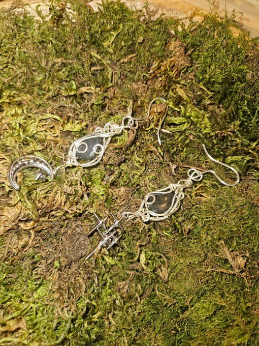 Boucle d'oreille unique Labradorite Bleu