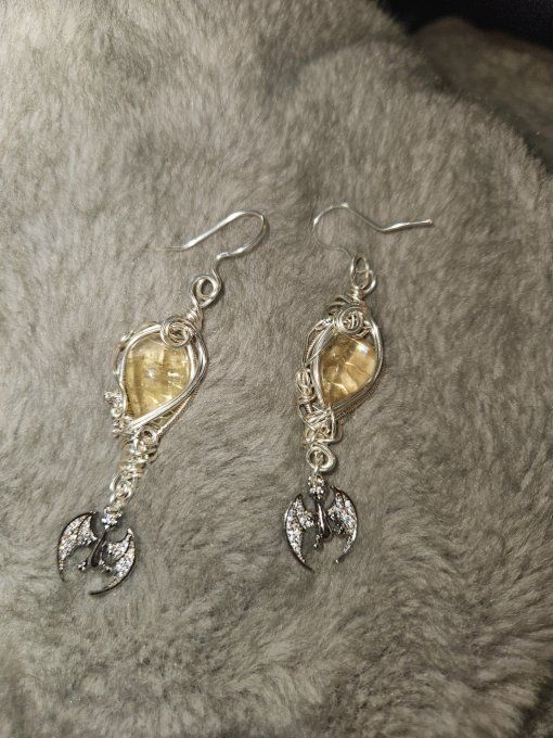 Boucles D’Oreilles Dragon D’Abondance – Citrine ✨ Pierre De La Prospérité      