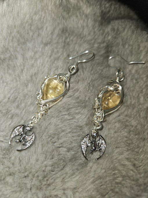 Boucles D’Oreilles Dragon D’Abondance – Citrine ✨ Pierre De La Prospérité      