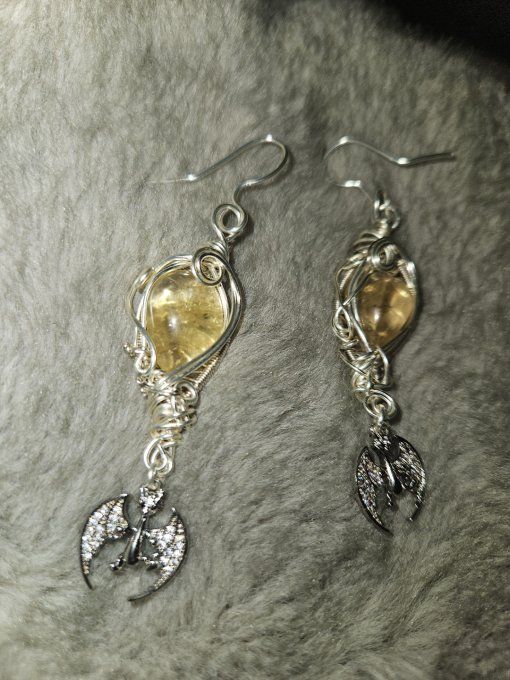 Boucles D’Oreilles Dragon D’Abondance – Citrine ✨ Pierre De La Prospérité      