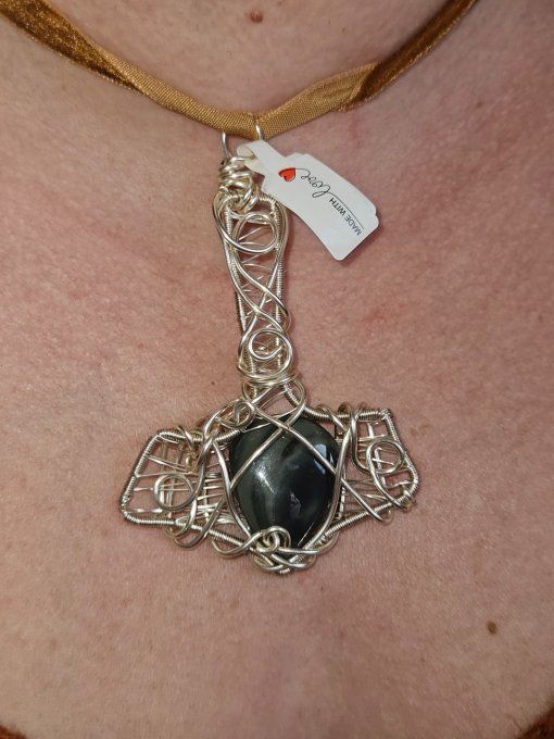 Pendentif Marteau De Thor Obsidienne Spider – Libération & Protection   