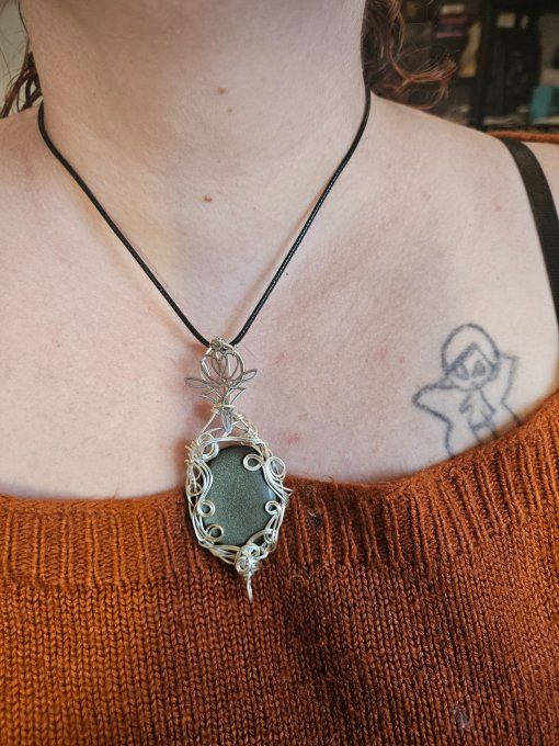  Obsidienne Dorée ( fil argent )✨miroir de protection  