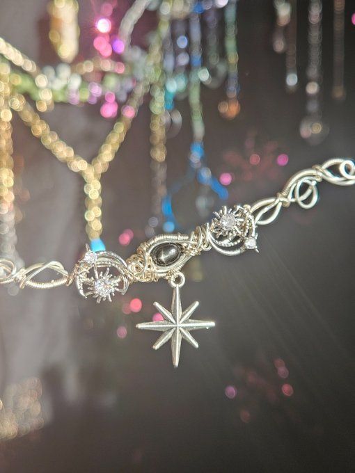 Constellation du Cygne : collier modulable Diopside black star 