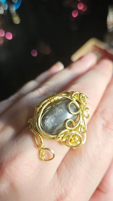 Bague Or Pierre de lune Noire 