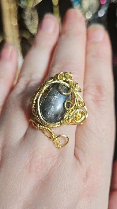 Bague Or Pierre de lune Noire 
