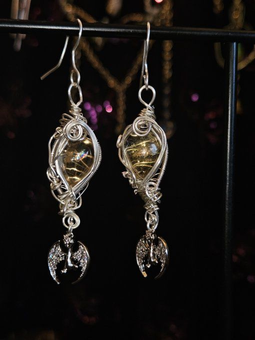 Boucles D’Oreilles Dragon D’Abondance – Citrine ✨ Pierre De La Prospérité      