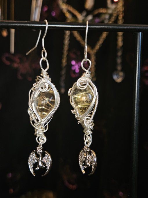 Boucles D’Oreilles Dragon D’Abondance – Citrine ✨ Pierre De La Prospérité      