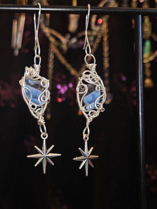 Boucles D’oreilles Opale Bleue      