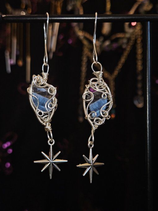 Boucles D’oreilles Opale Bleue      