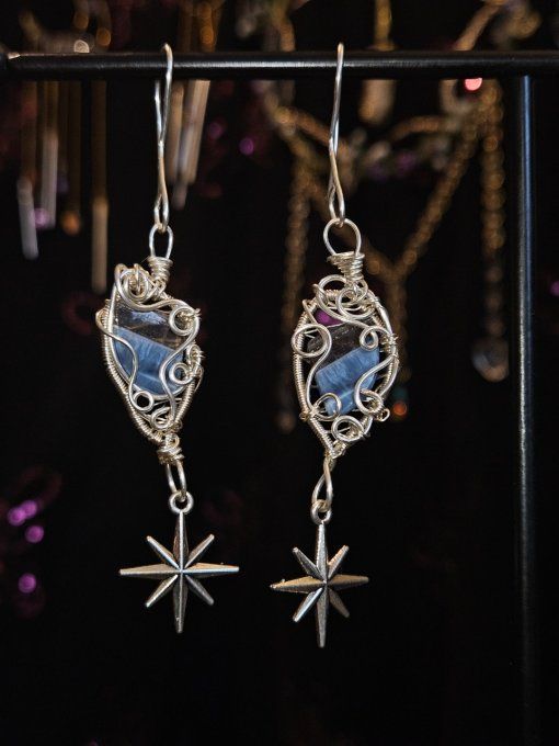 Boucles D’oreilles Opale Bleue      