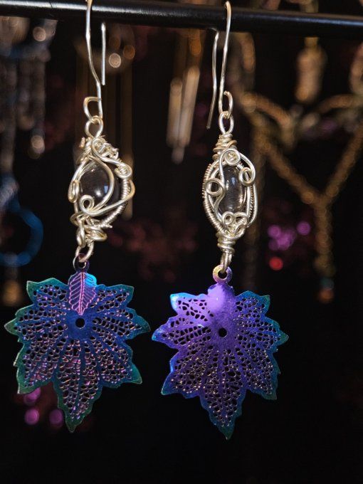 Boucle d'oreille Pierre de soleil Noire- confiance et joie 