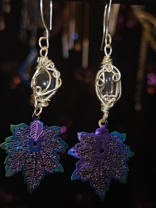 Boucle d'oreille Pierre de soleil Noire- confiance et joie 