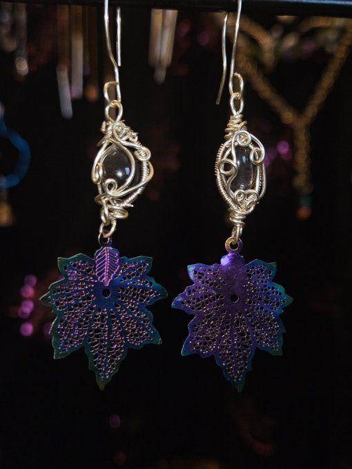 Boucle d'oreille Pierre de soleil Noire- confiance et joie 