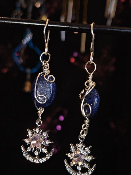 Boucles d'oreille  flocon de lune: lapis lazuli 