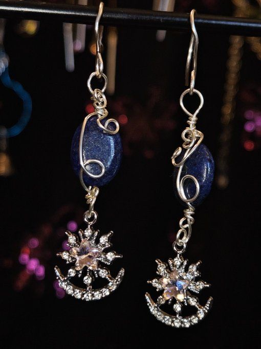 Boucles d'oreille flocon de lune: lapis lazuli