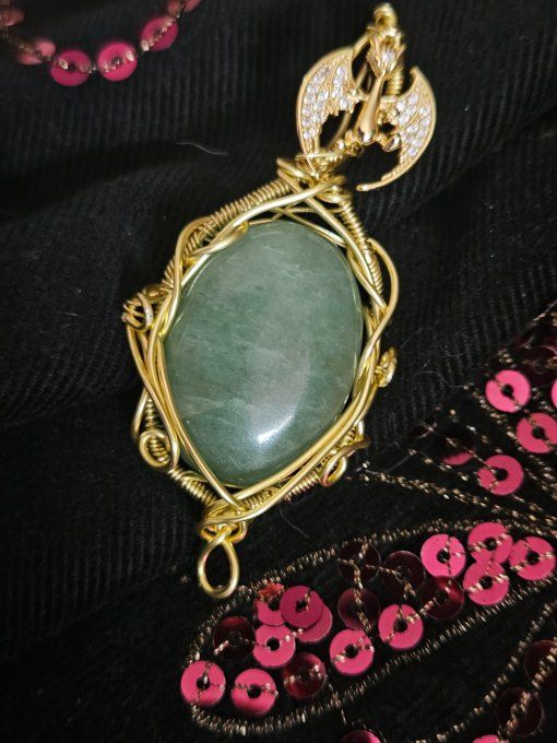 Pendentif Or -Aventurine Verte✨ Sérénité ,Prospérité✨