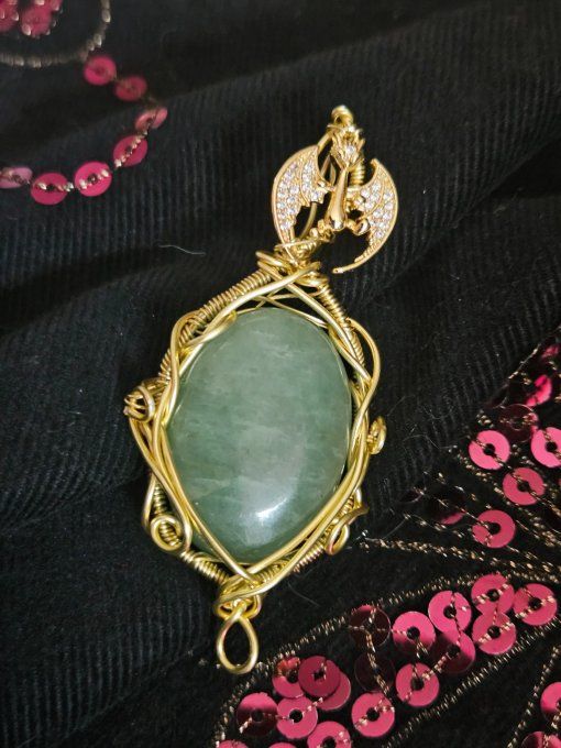 Pendentif Or -Aventurine Verte✨ Sérénité ,Prospérité✨