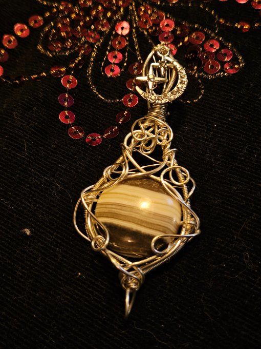 Amulette Argent Jaspe Zèbre – Pierre D’Ancrage & Protection Douce  