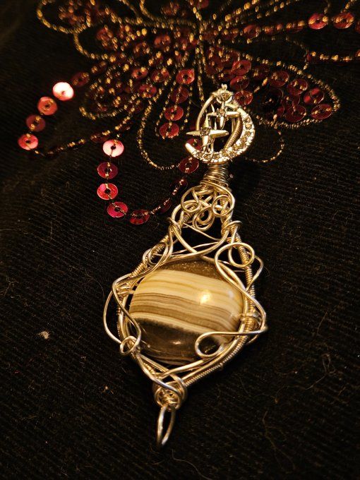 Amulette Argent Jaspe Zèbre – Pierre D’Ancrage & Protection Douce  