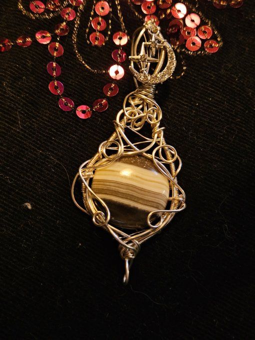 Amulette Argent Jaspe Zèbre – Pierre D’Ancrage & Protection Douce  