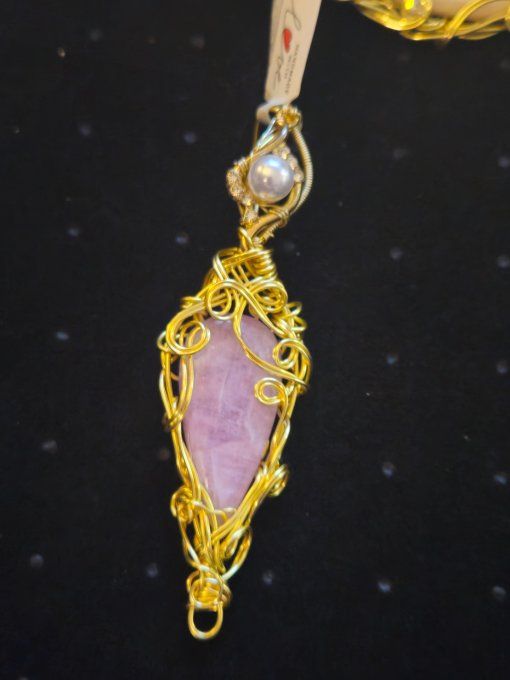 Kunzite ✨ pendentif fil Or coeur cuivre 